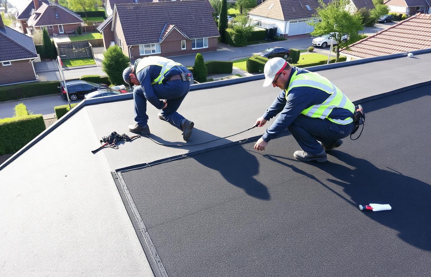 Dakdekkers tijdens een complete dakrenovatie